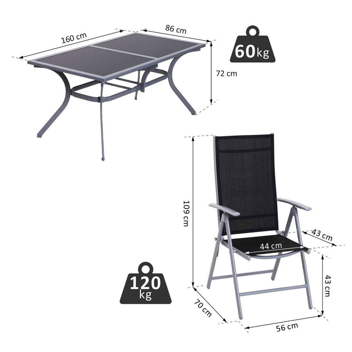 SITZGRUPPE, Schwarz+Silber, Aluminium - Schwarz, Metall - Outsunny