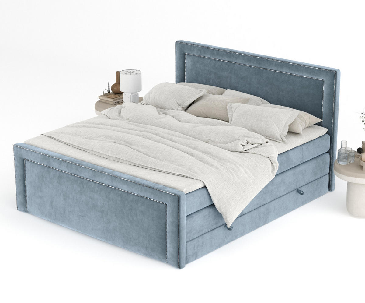 BOXSPRINGBETT Luxora Blau Grau 180/200 cm - Blaugrau/Schwarz, Holz/Holzwerkstoff (180/200cm) - Maison de Reve