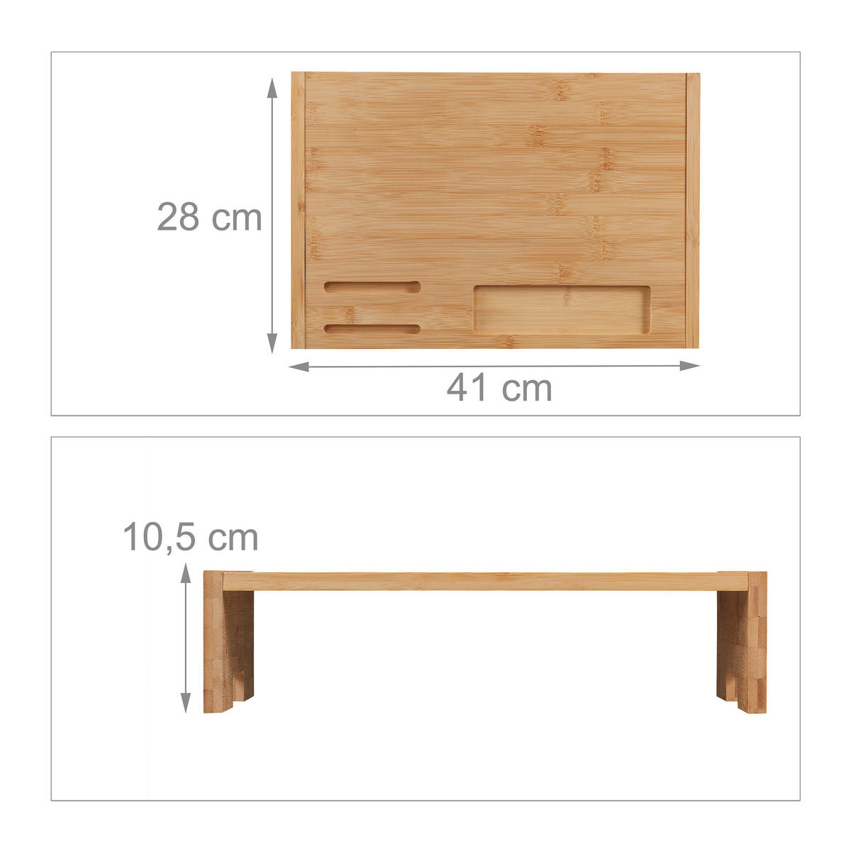 MONITORSTÄNDER Natur Bambus mit Fächern - Hellbraun, Holz (28/41/10.5cm) - Relaxdays
