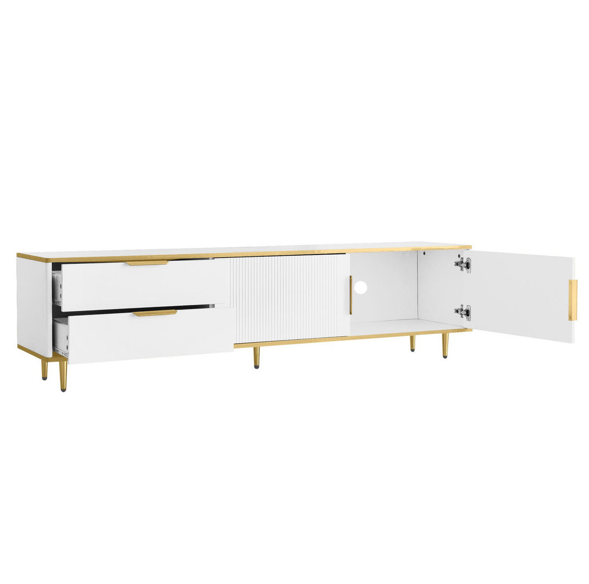 TV-SCHRANK mit 2 Schubladen 170 x 37 x 45 cm Weiß Gold - Weiß, Holzwerkstoff (37/45/170cm) - Beauniv