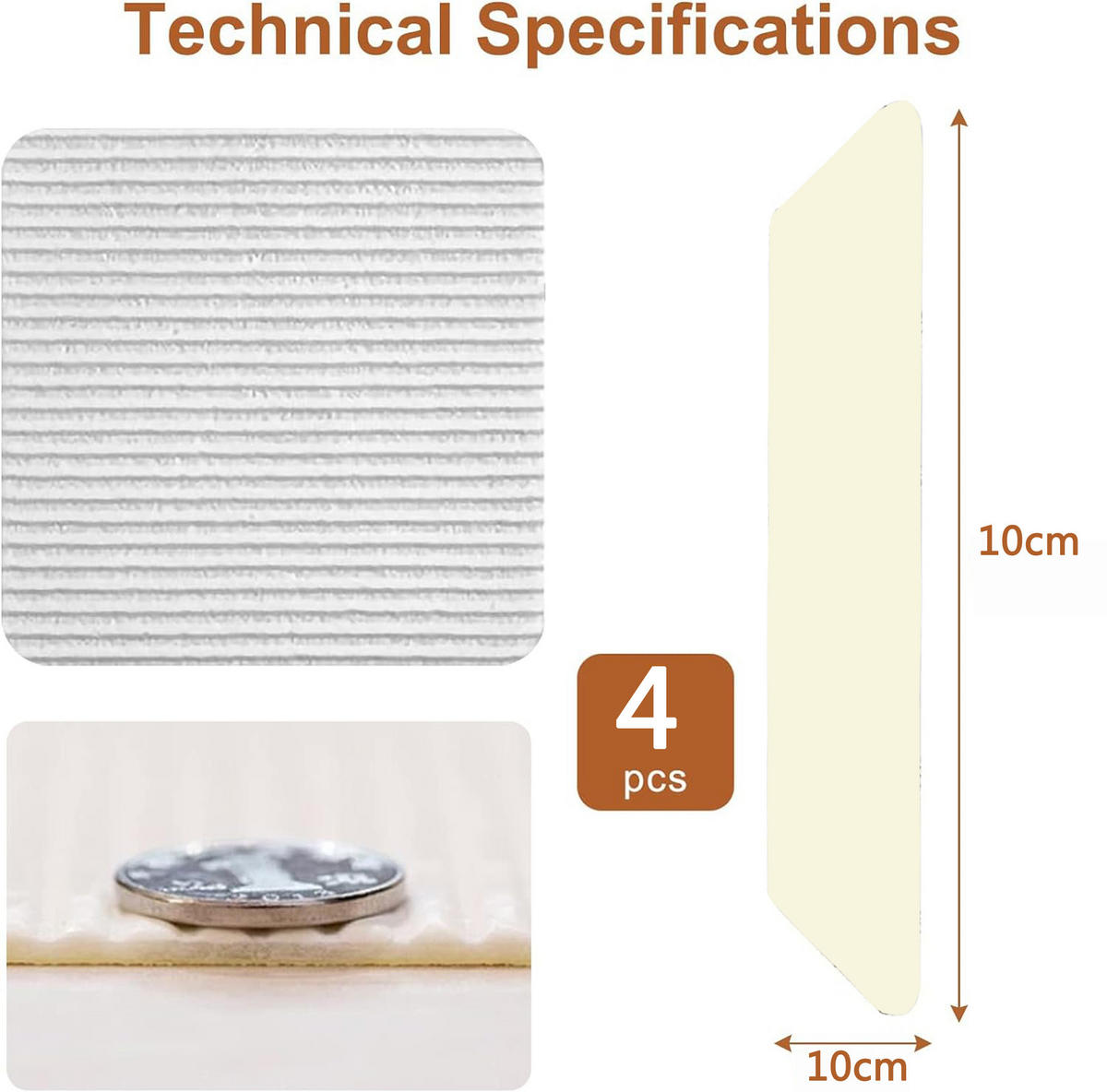 ANTIRUTSCH‑TEPPICHPAD 4 Stück - Creme, Textil (10/10cm) - Kaket