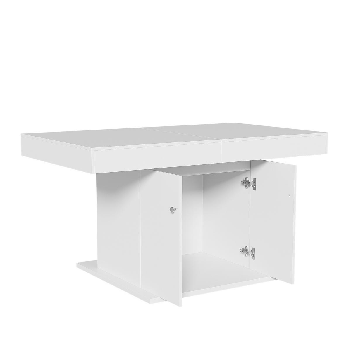 ESSTISCH 140/180/76 cm weiß mit Stauraum und automatischer Erweiterungsfunktion - Weiß, Holzwerkstoff (180/140/76cm) - OKWISH