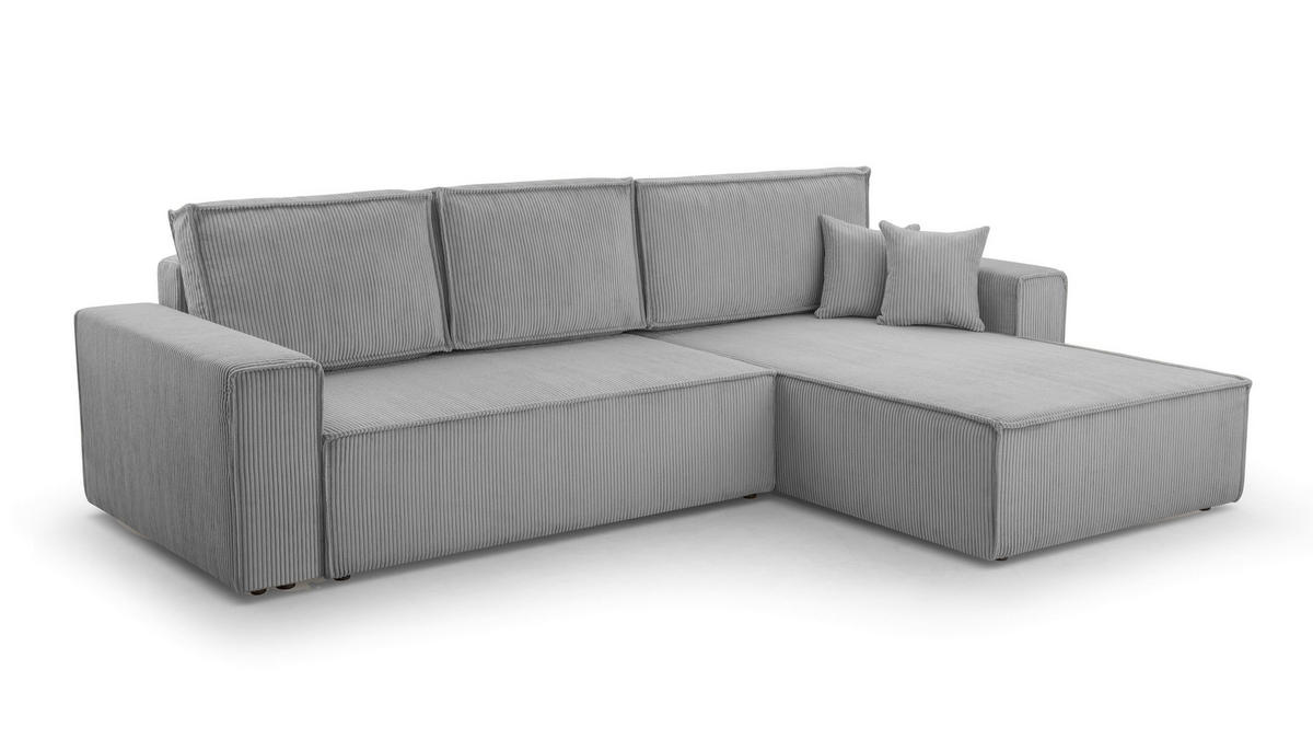 ECKSOFA L Form Cedria Hellgrau 287/145/85 cm mit Schlaffunktion - Hellgrau/Schwarz, Kunststoff/Textil (287/145cm) - AX Living