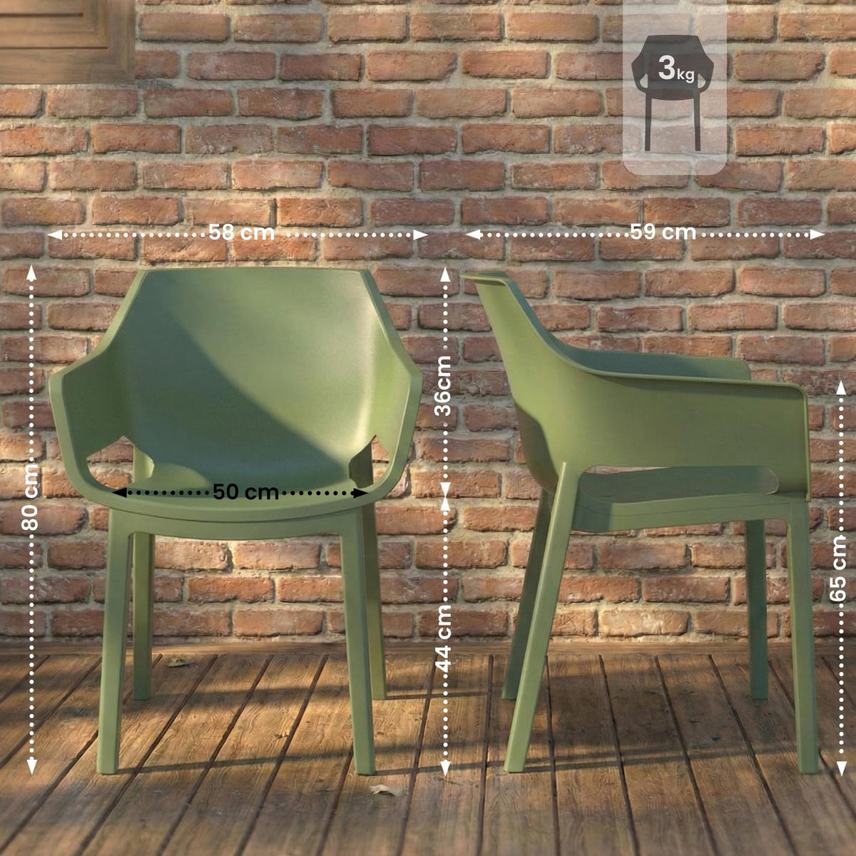GARTENSTUHL Kunststoff Oliv - Olivgrün, Kunststoff (60/90/65cm) - CLP