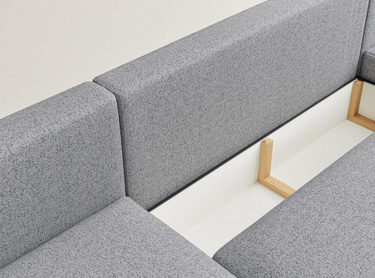 WOHNLANDSCHAFT MIT SCHLAFFUNKTION Numba Hellgrau Webstoff - Hellgrau/Schwarz, Holz/Holzwerkstoff (397/70/153cm) - Maison de Reve