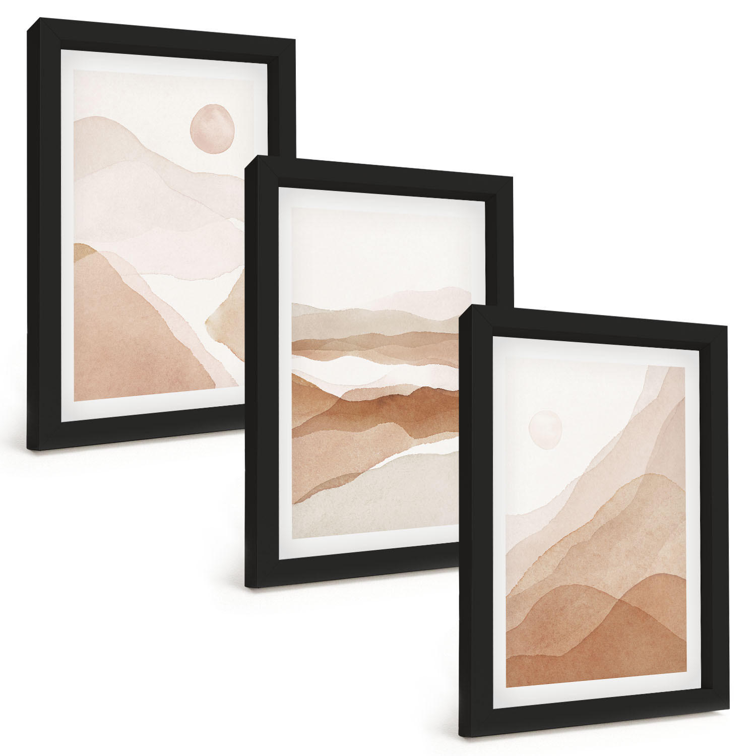 BILDER SET 3er Set - 20x30 cm Schwarzer Rahmen - Abstrakte braune Landschaften - Schwarz, Kunststoff (20/30cm) - TULUP