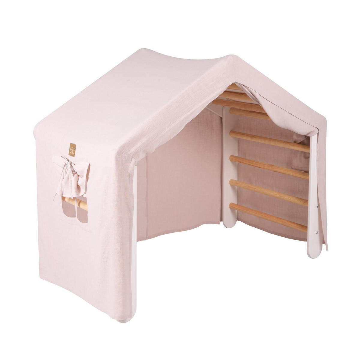 KLETTERDREIECK Haus für Kinder mit Rosa Dach, Zarter Stoff, Montessori, Weiß - Rosa/Weiß, Holz (112/94/61cm) - MeowBaby
