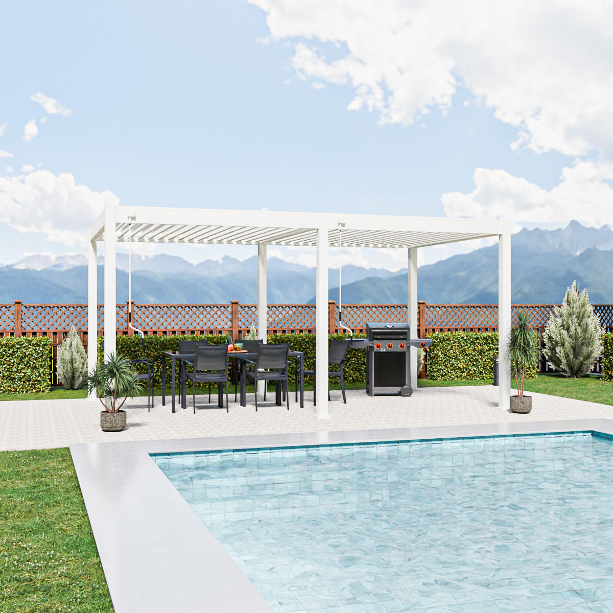PERGOLA Terrassenüberdachung Trumpf | Alu-Stahl Pavillon | 3 x 5,3 M | weiß | Pergola - Weiß, Metall (530/255/300cm) - PergoLine