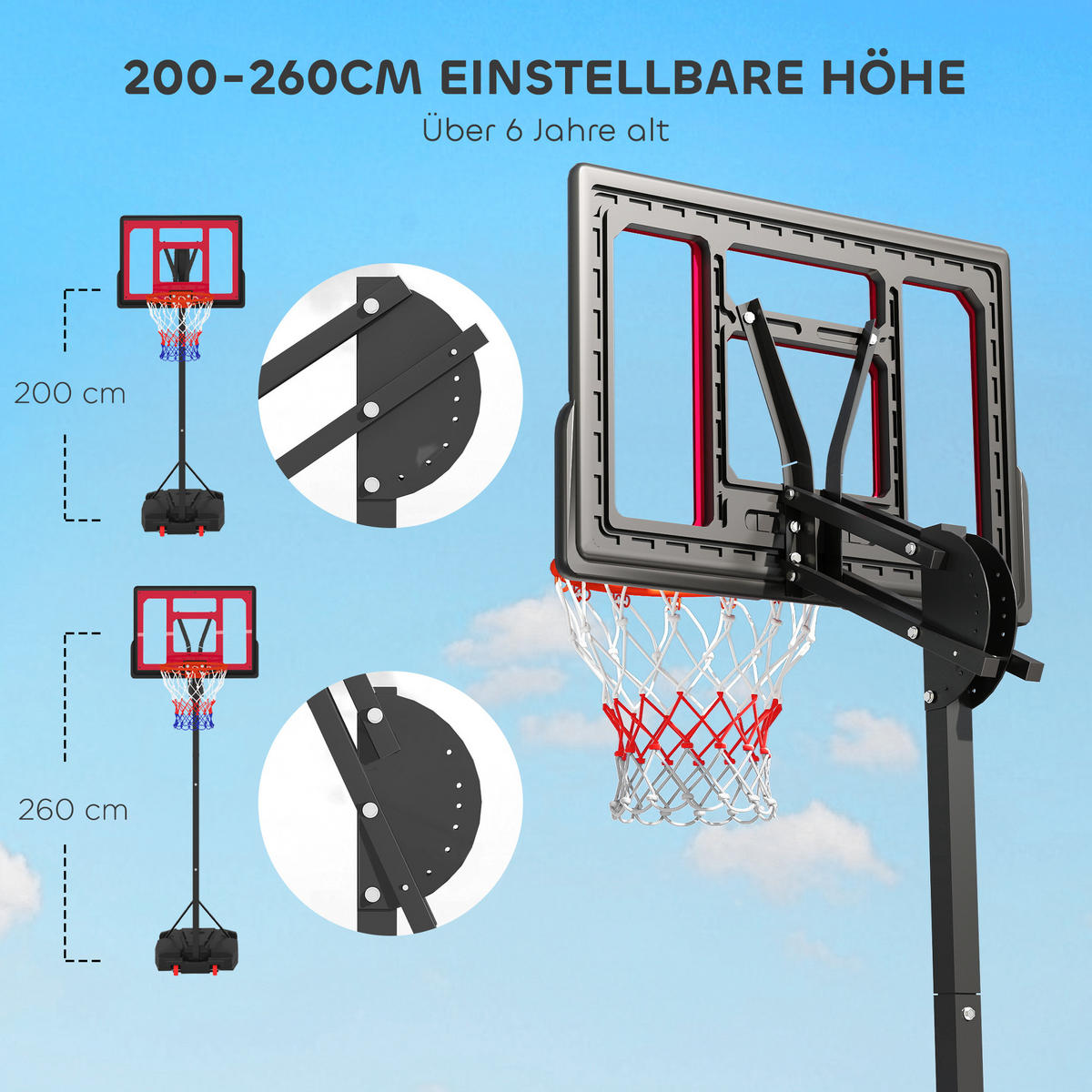 KINDER BASKETBALLKORB, Rot, Kunststoff, Stahl - Rot, Kunststoff (2/83cm) - AIYAPLAY