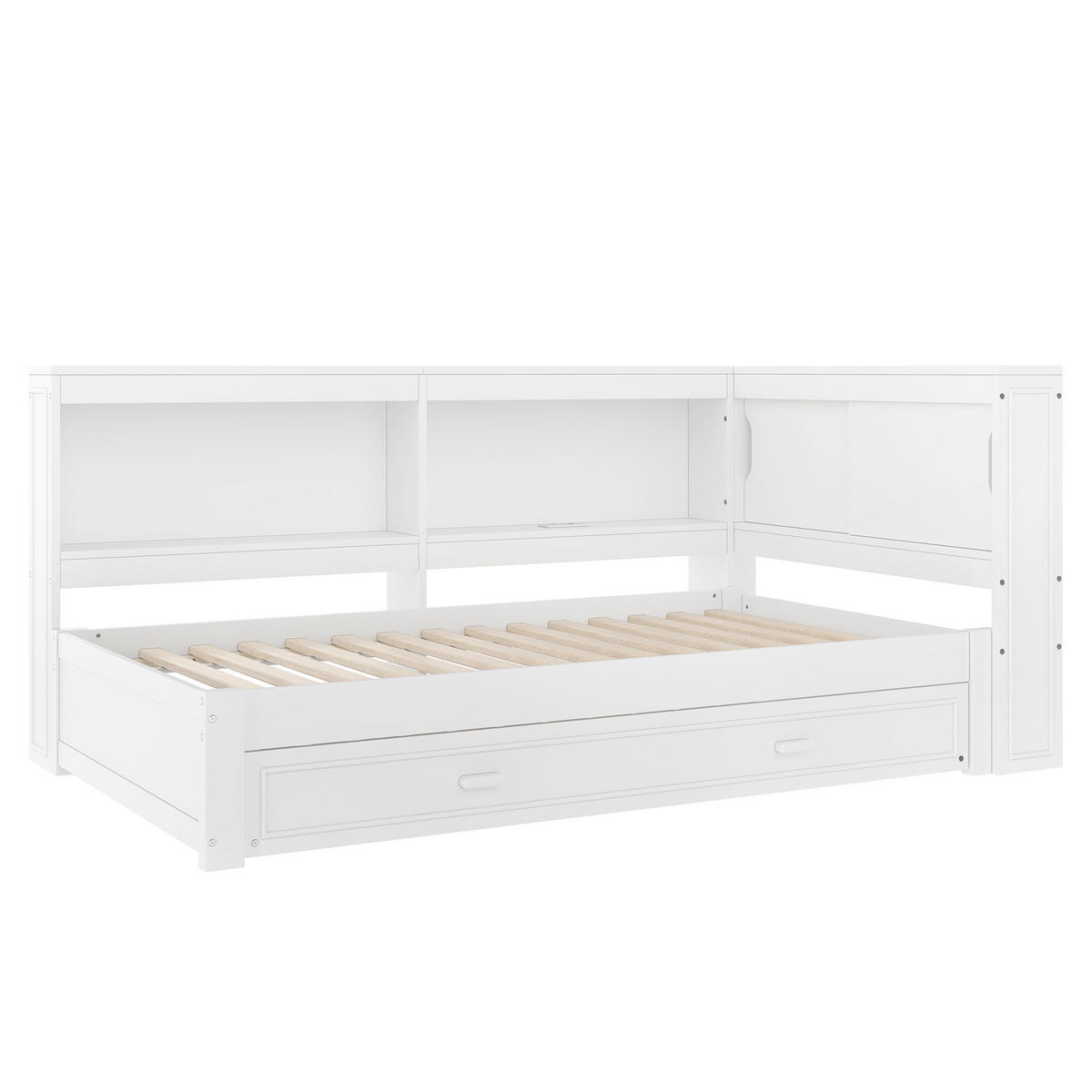 AUSZIEHBETT 90/200 cm DE-04990, mit LED, Steckdose, USB+Typ-C in Weiß - Weiß, Holz/Holzwerkstoff (90/200cm) - ComfortXL