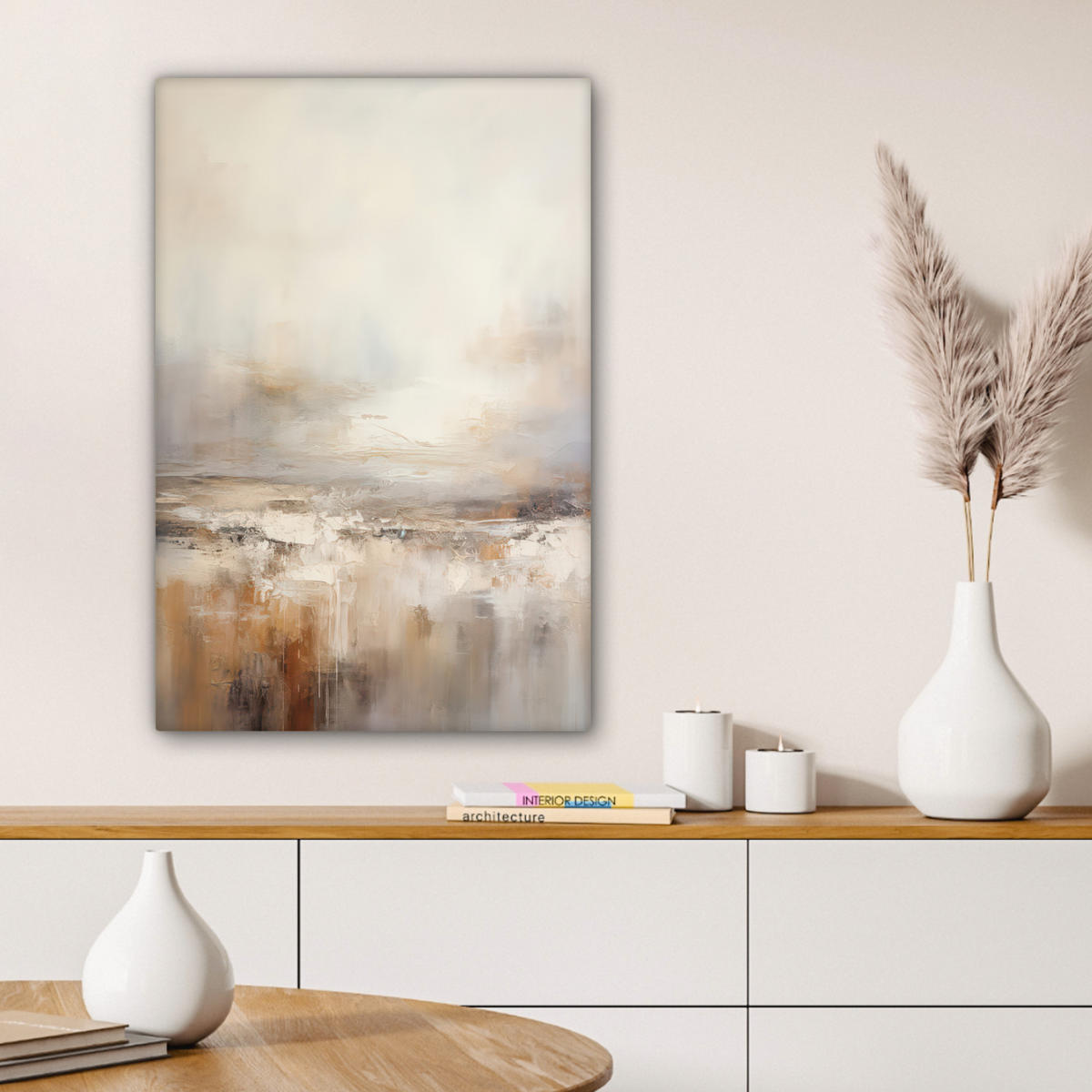 LEINWANDBILD - Kunst - Industriell - Grau - Braun - Abstrakt - 40x60 - Deko Schlafzimmer - Sandfarben, Textil (40/60cm) - MuchoWow