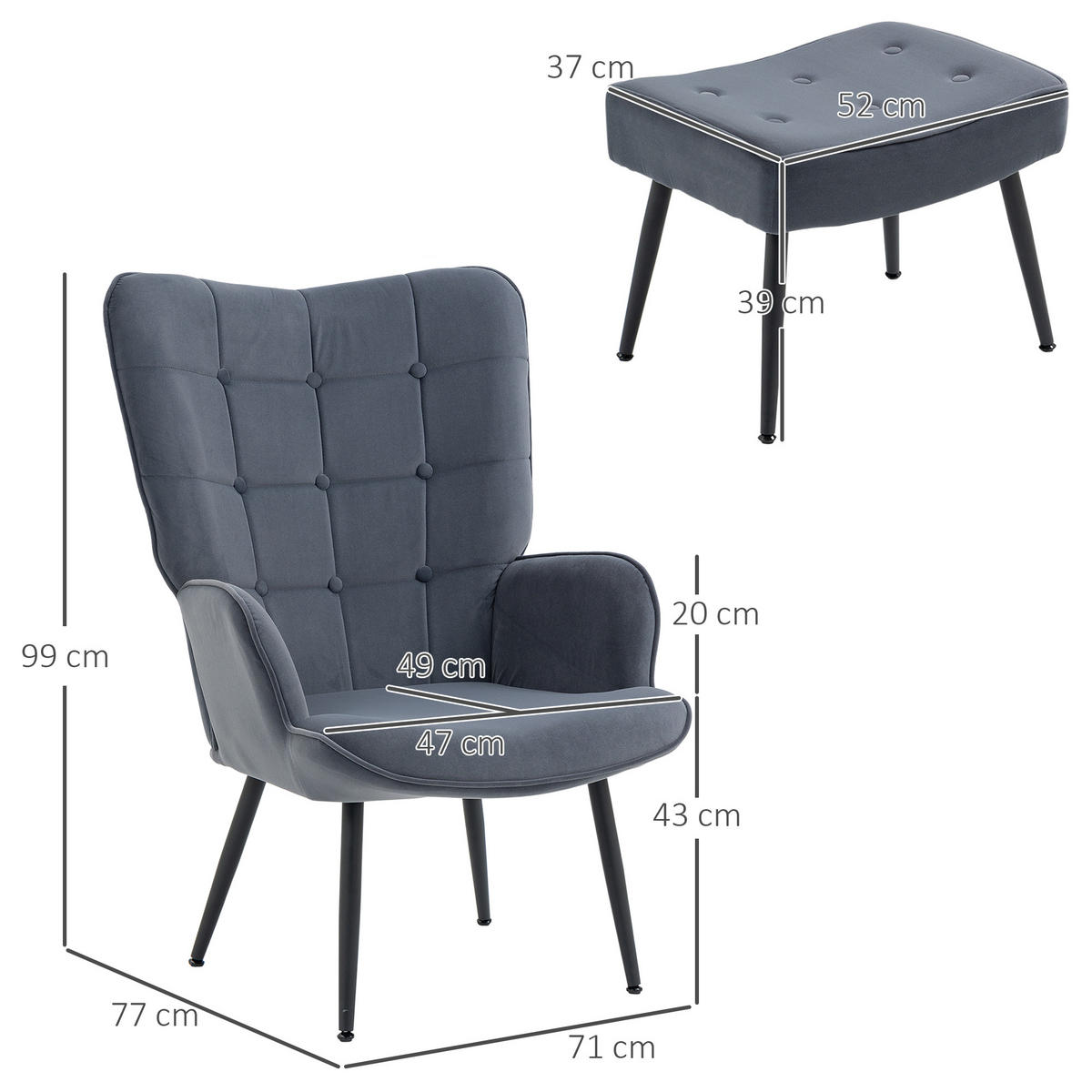 RELAXSESSEL, Armlehensessel, Dunkelgrau - Dunkelgrau, Metall (77/99/71cm) - HOMCOM
