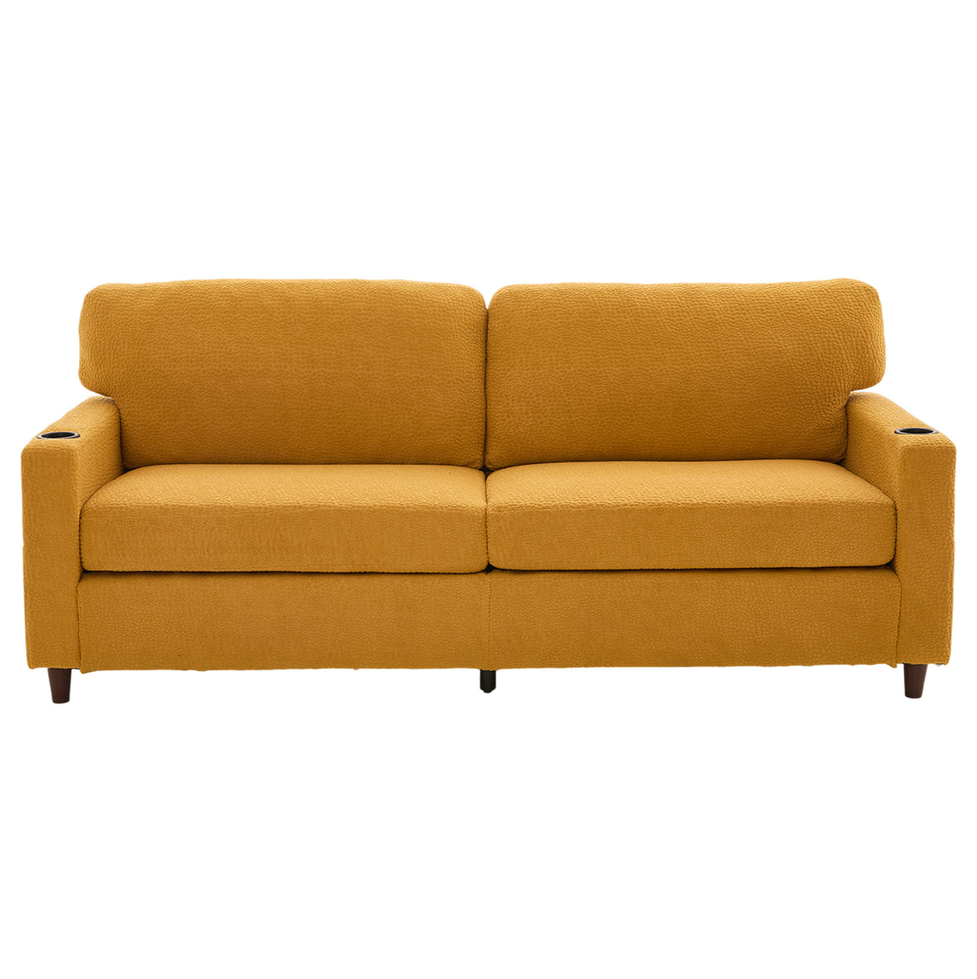 ZWEISITZER Sofa Chenille mit USB-Anschluss und LED Getränkehalter 203/77,5/86 cm Gelb - Gelb, Textil (77.5/86/203cm) - Redom