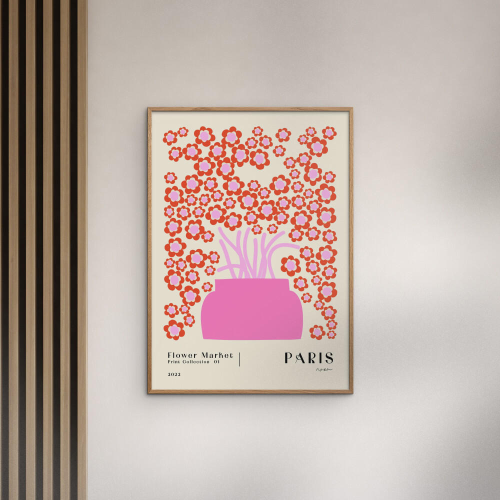 POSTER mit Rahmen NKTN - Flower Market Paris - Pink/Eichefarben, Holz/Papier (70/100cm) - Poster&Frame