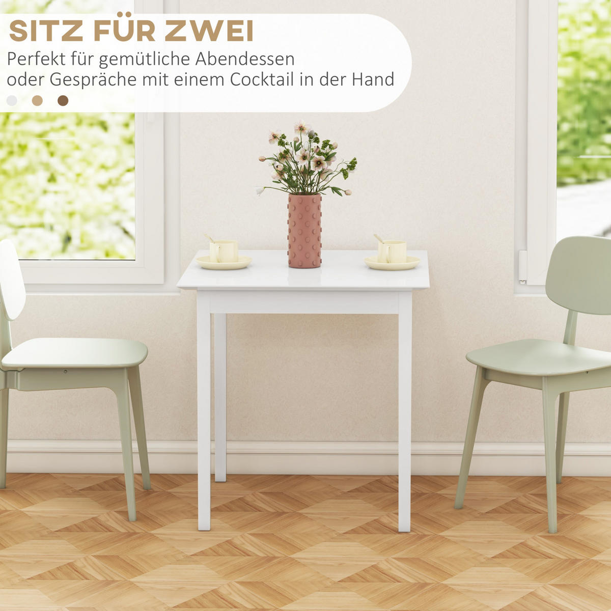 QUADRATISCHER Esstisch 75/75/76 cm in Weiß aus massiver Kiefer für 2 Personen - Weiß, Holz (75/75/76cm) - BEAOK