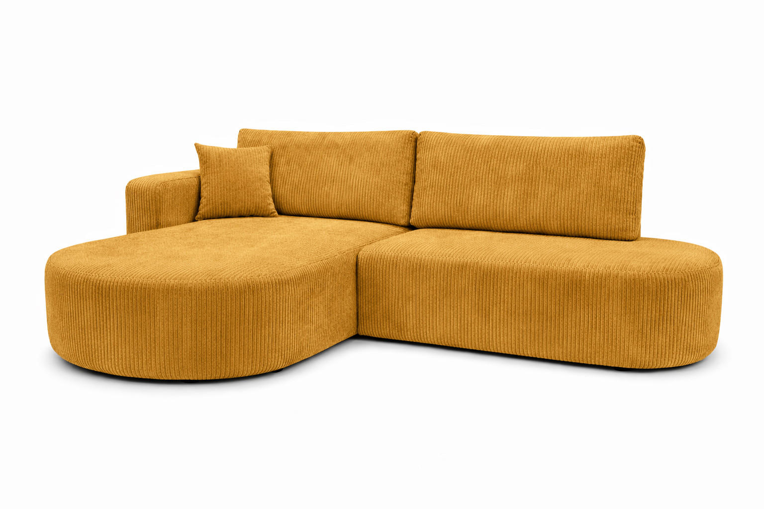 ECKSOFA Mit Schlaffunktion Und Bettkasten, Cordstoff Poso, Senffarbe, Links, ROUND ONE OPEN XL - Gelb, Holz (262/175cm) - Kaiser Möbel