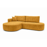 ECKSOFA Mit Schlaffunktion Und Bettkasten, Cordstoff Poso, Senffarbe, Links, ROUND ONE OPEN XL - Gelb, Holz (262/175cm) - Kaiser Möbel