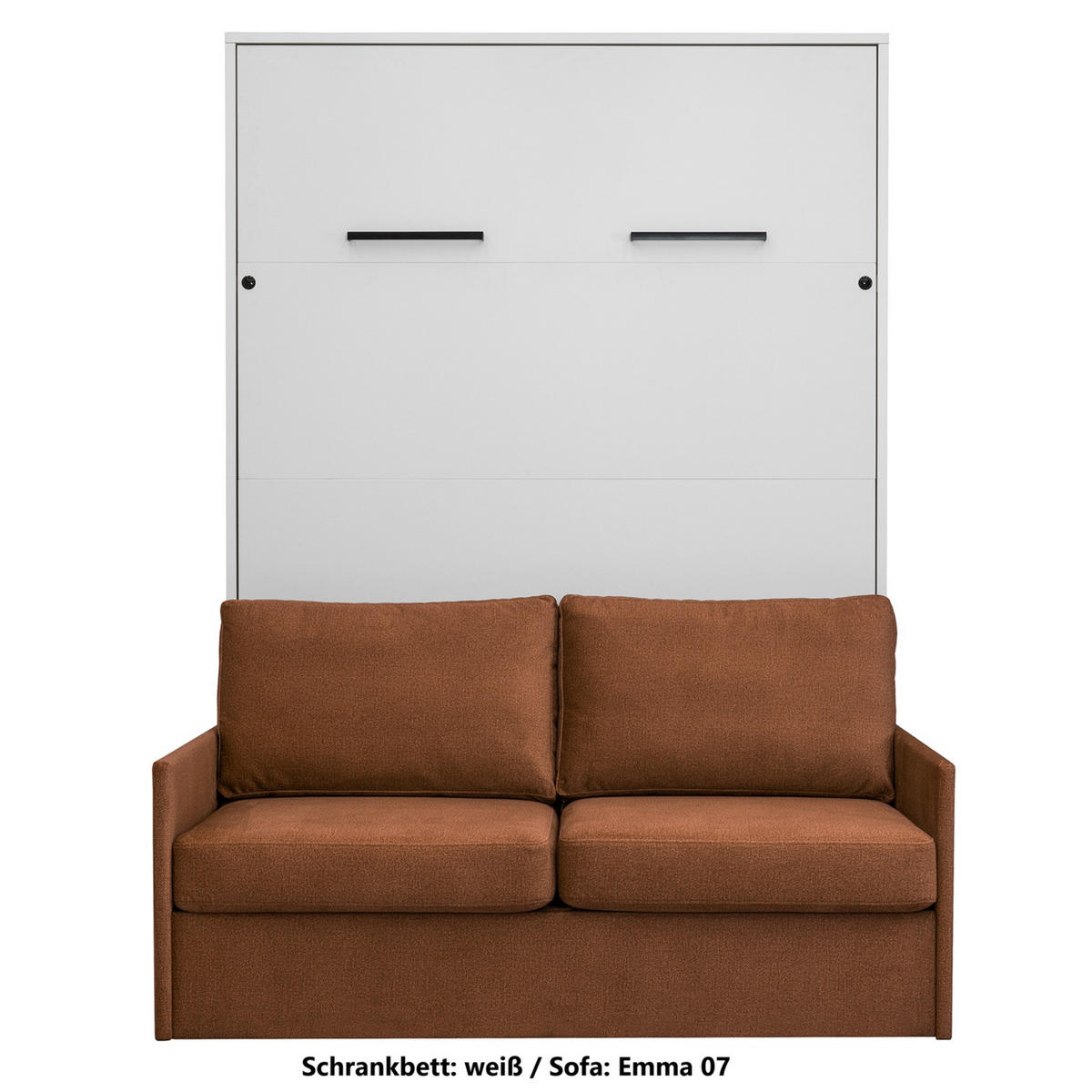 SCHRANKBETT Wandbett GN 140x200 weiß mit LED & Sofa - Nussbraun - Nussbaumfarben/Schwarz, Holz/Holzwerkstoff (140/200cm) - QMM TraumMöbel