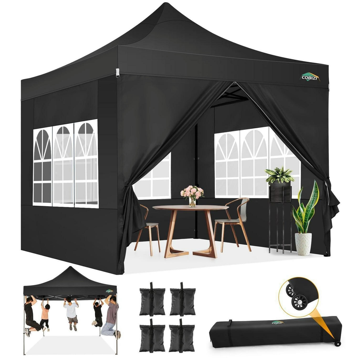 FALTPAVILLON 3x3m Schwarz mit Seitenteilen - Schwarz, Metall (300/328/300cm)