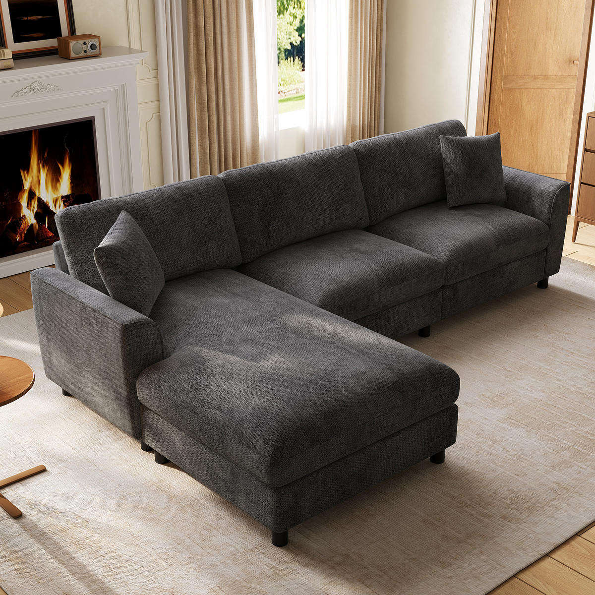 ECKSOFA 256/137/79 cm Grau mit umstellbarer Liegeelement - Grau, Kunststoff/Textil (256/137cm) - Oxeza