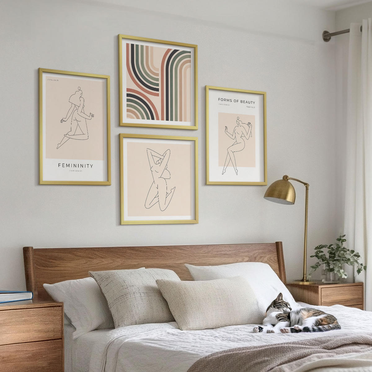 BILDER SET 4er Set - 50x50 cm & 40x60 cm Goldrahmen - Weibliche Silhouetten auf Plakaten - Goldfarben, Kunststoff (50/50cm) - TULUP