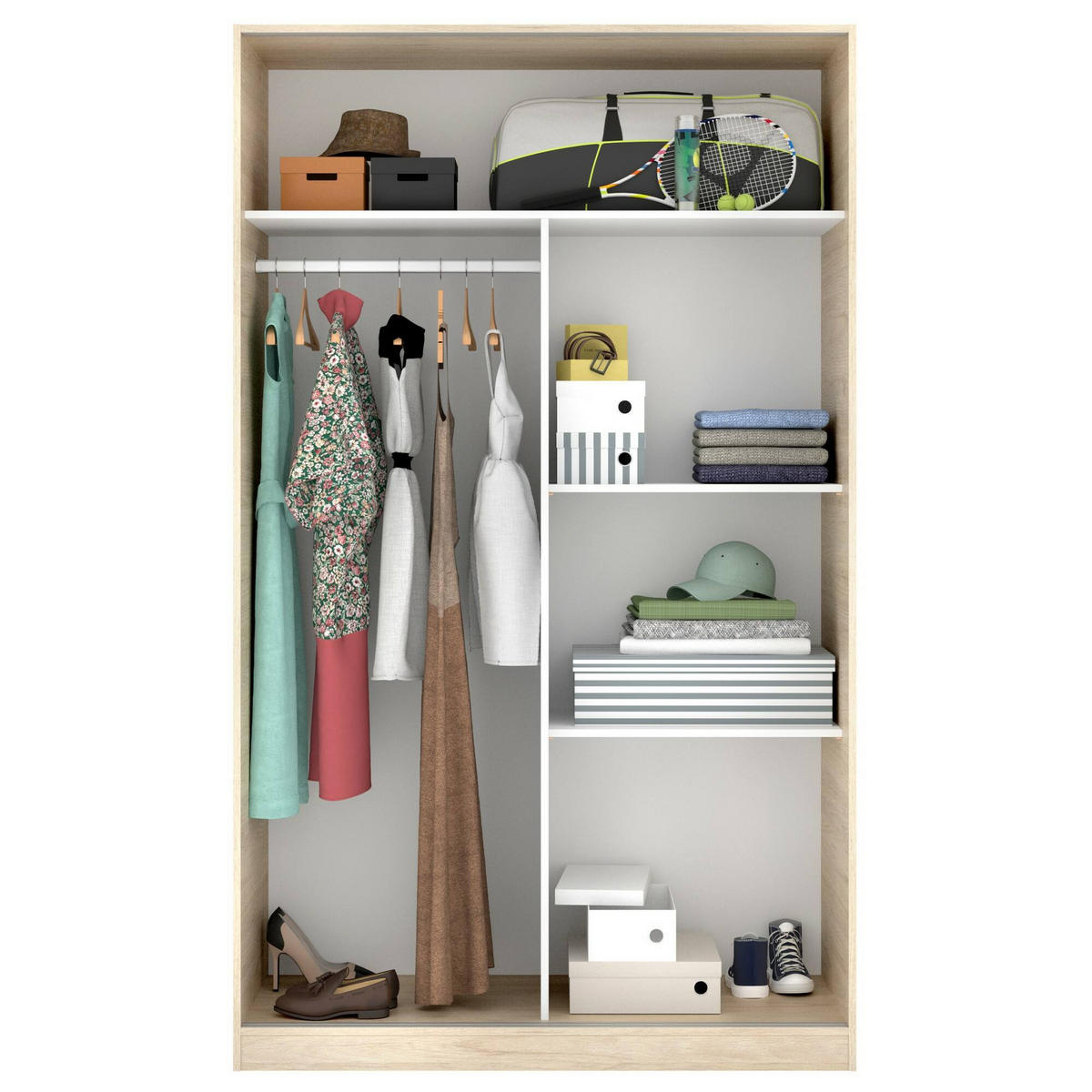 KLEIDERSCHRANK 2 TÜREN Holz-Effekt Weiß, Eiche 50/120/204 cm - Weiß, Holzwerkstoff (120/204/50cm) - DMORA