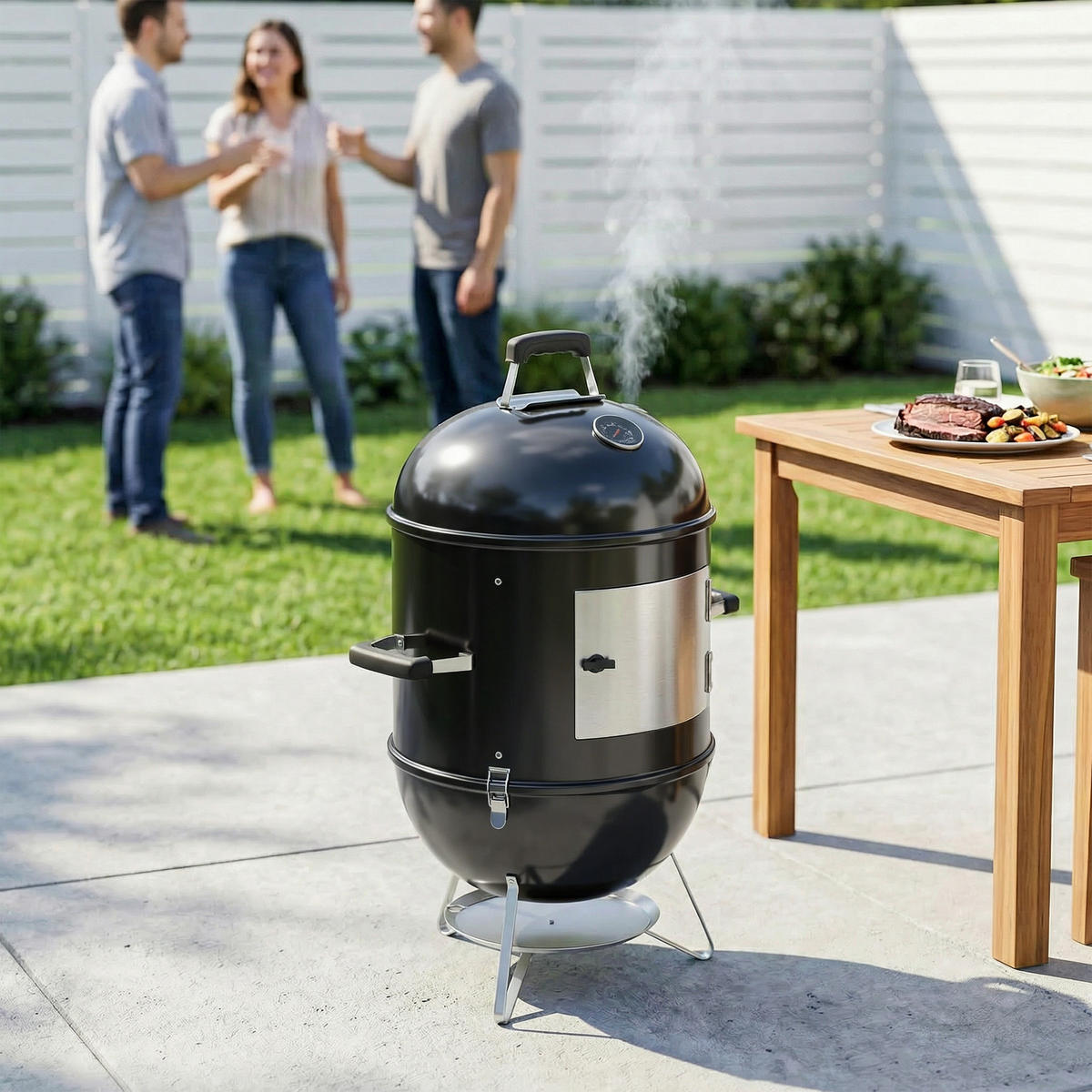 RAUCHER DE-18277 3-in-1 mit 3 Grillrosten & Thermometer Schwarz - Schwarz, Metall (47.5/91/62.5cm) - ComfortXL