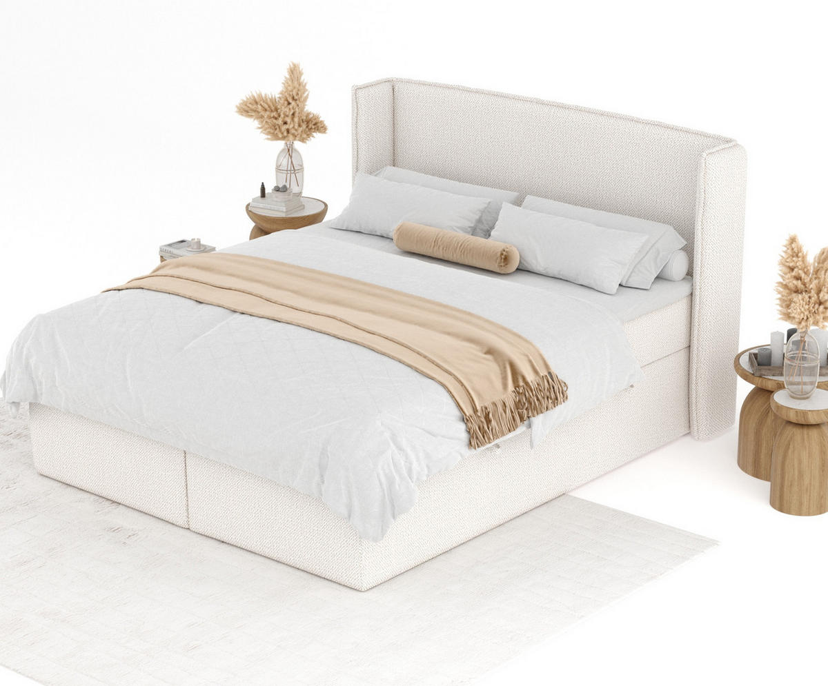 BOXBETT Skyline Creme 180/200 cm mit Matratze und Topper - Creme/Schwarz, Holz/Holzwerkstoff (180/200cm) - Maison de Reve