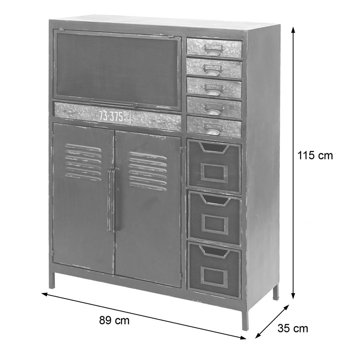 APOTHEKERKOMMODE Schwarz - Schwarz, Metall (89/115/35cm) - MCW