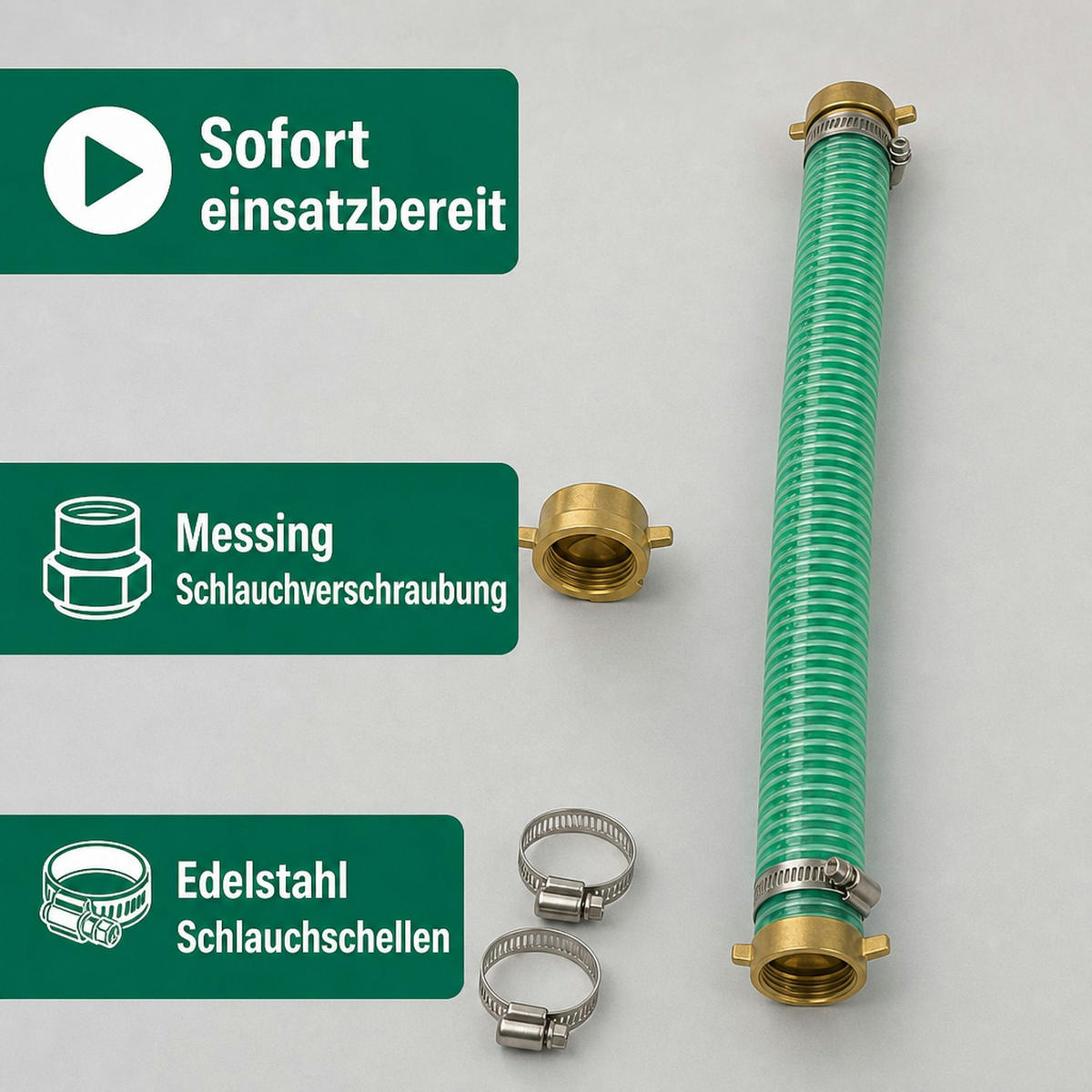DRUCKSCHLAUCH 1 Zoll - Grün, Kunststoff (35cm) - KLASEBO