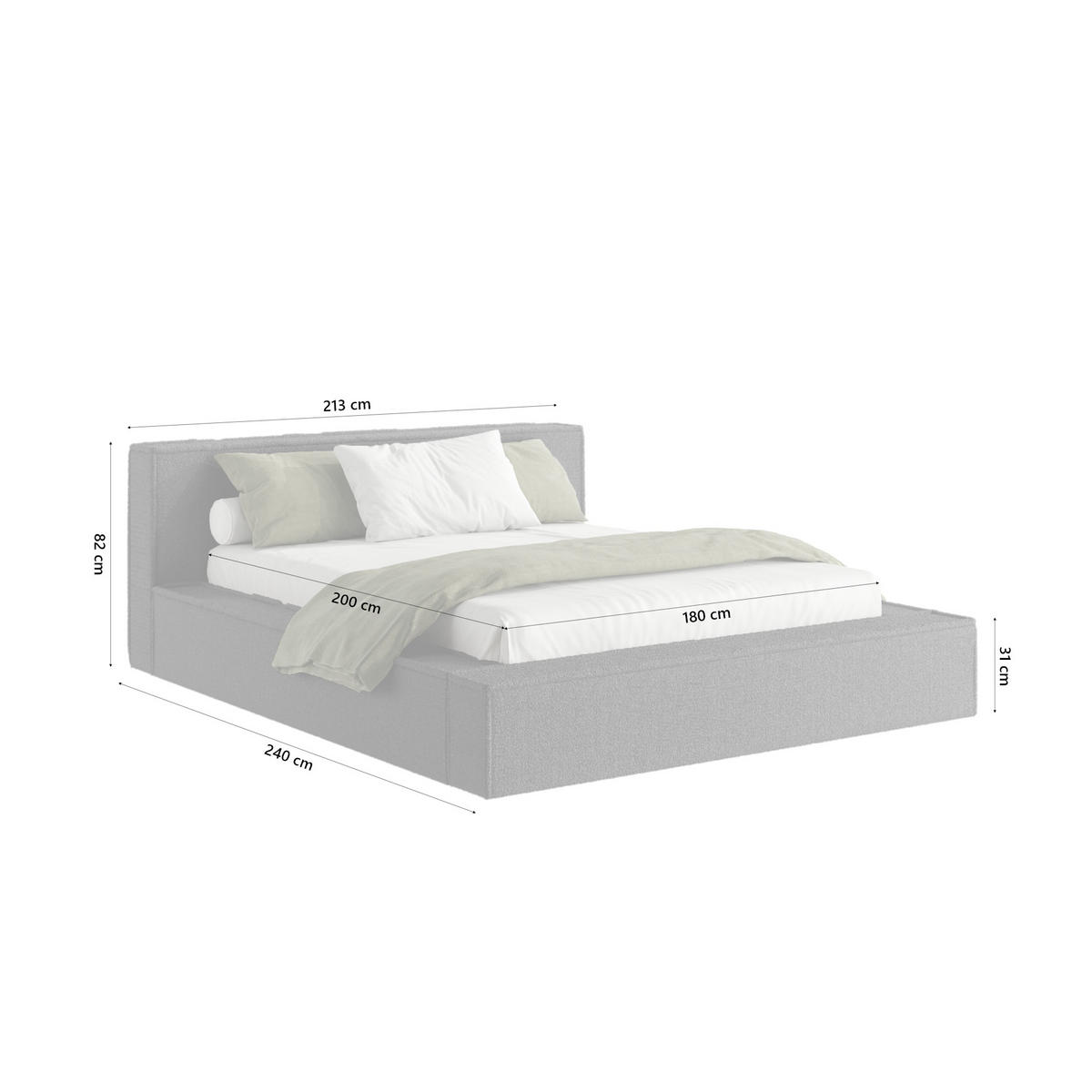 POLSTERBETT Menfi 180x200 cm, Graphit - Graphitfarben, Textil (180/200cm) - Fedve