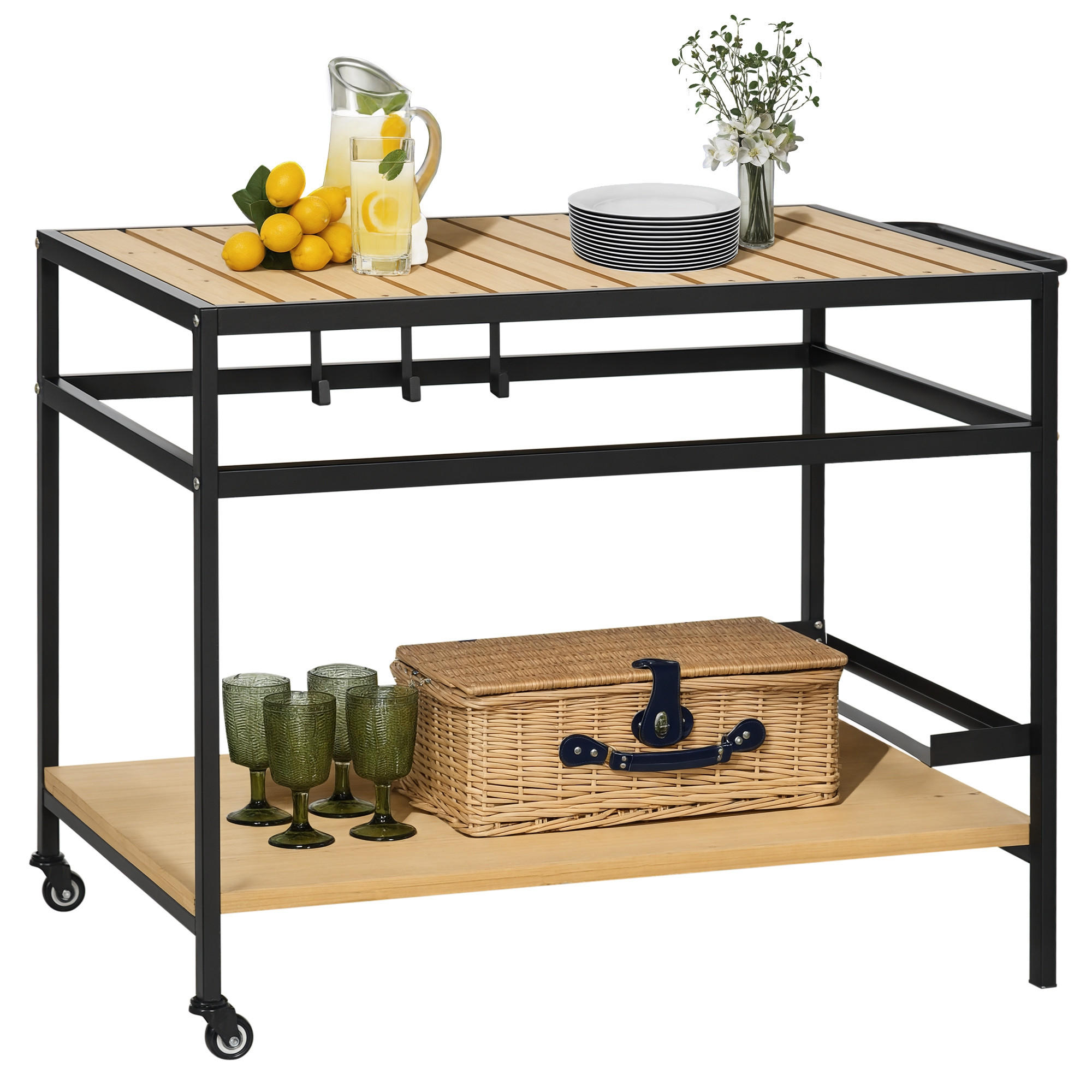 SERVIERWAGEN DE-07743 wetterbeständig, mit Haken Schwarz+Natur - Naturfarben, Metall (65/80/107cm) - ComfortXL