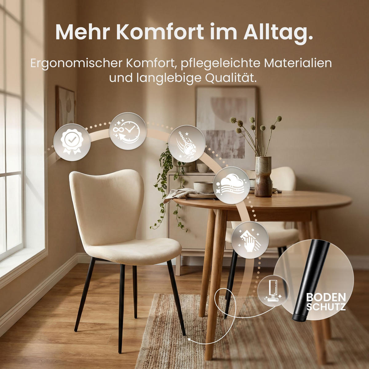 ESSZIMMERSTUHL Samt Creme - Creme/Schwarz, Textil/Metall (50/80/58cm) - CLP