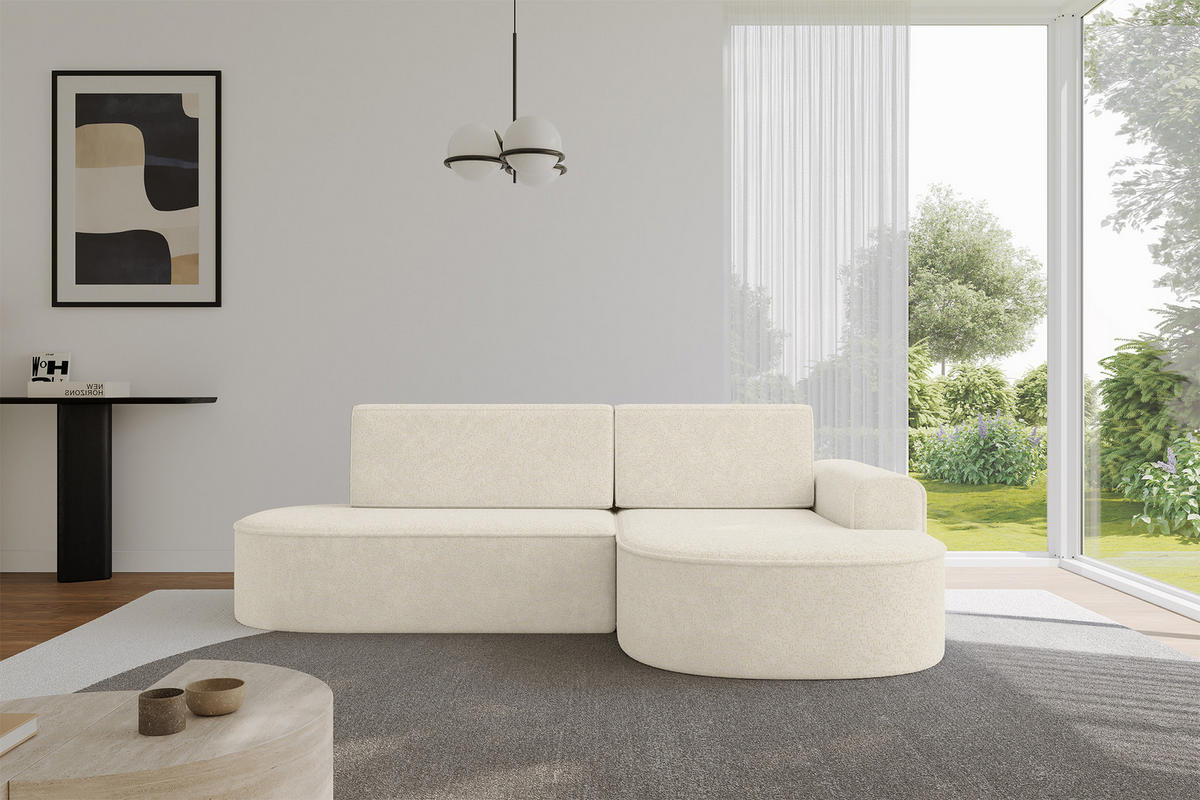ECKSOFA mit Schlaffunktion und Bettkasten Ottomane Rechts MARI-L1-S - 283x167x85 cm Creme Tissu - Creme/Schwarz, Holzwerkstoff/Kunststoff (167/283cm) - ALTDECOR
