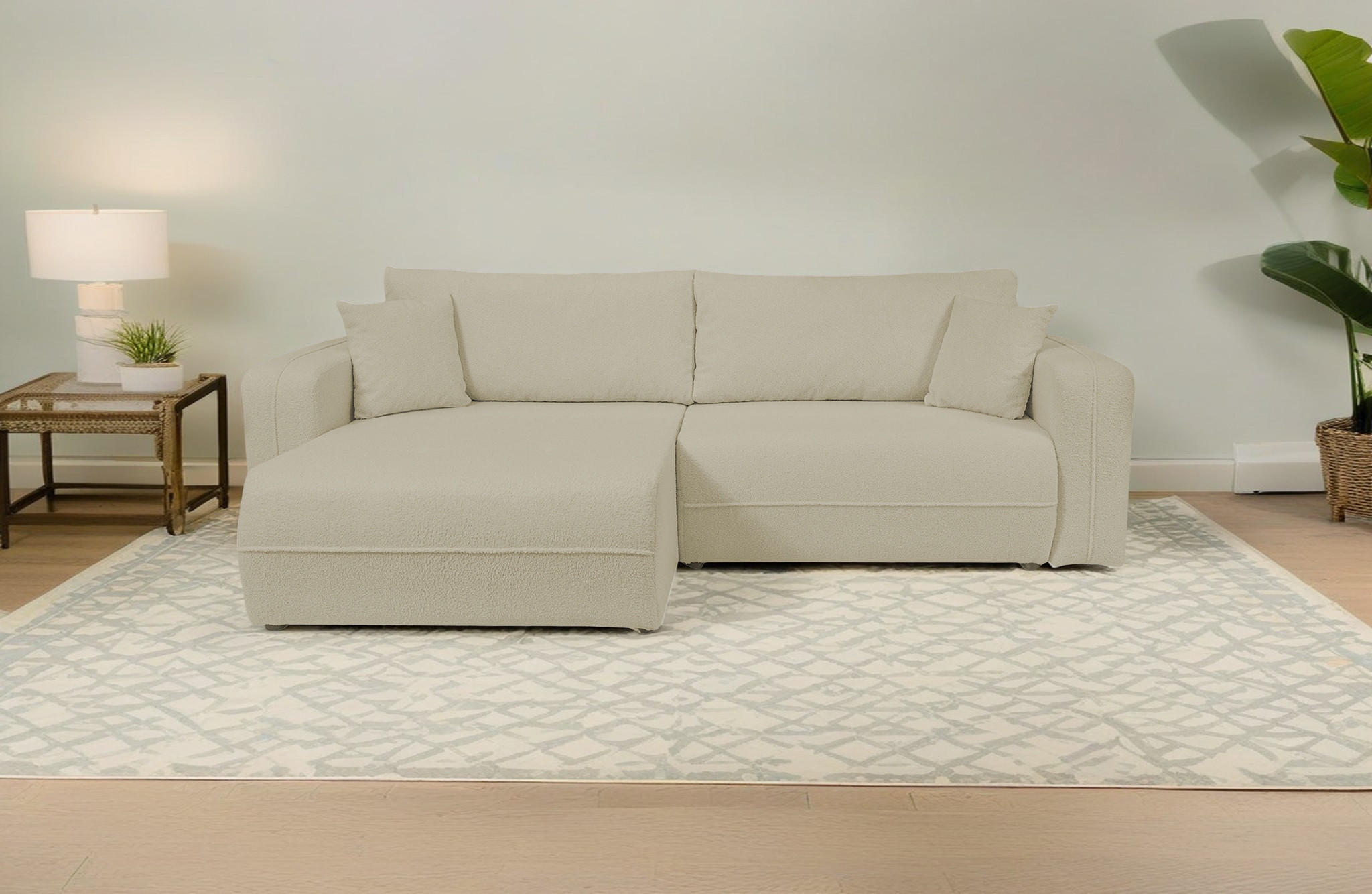 ECKSOFA Oreo L-Form Mit Bettkasten Und Schlaffunktion Quelle-Stoff Beige Links - Beige, Holz (143/247cm) - Kaiser Möbel