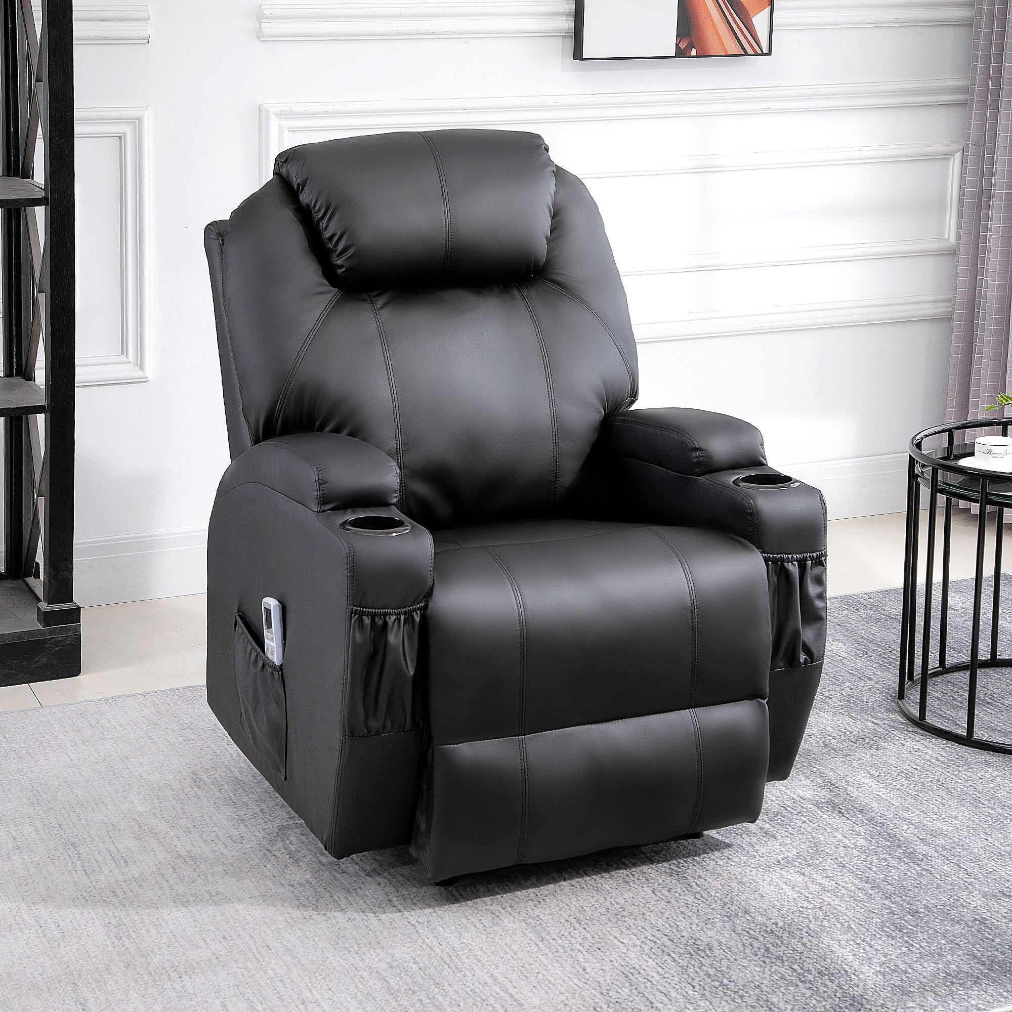 MASSAGESESSEL, Kunstleder, Schwarz - Schwarz, Leder (97/110/82cm) - HOMCOM