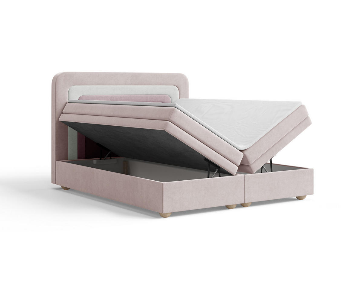 BOXBETT - Bett 10 NEST - Riviera - 140x200 cm - Modernes Polsterbett mit Bettkasten - Altrosa, Holz (140/200cm) - ROYAL24_MARKT