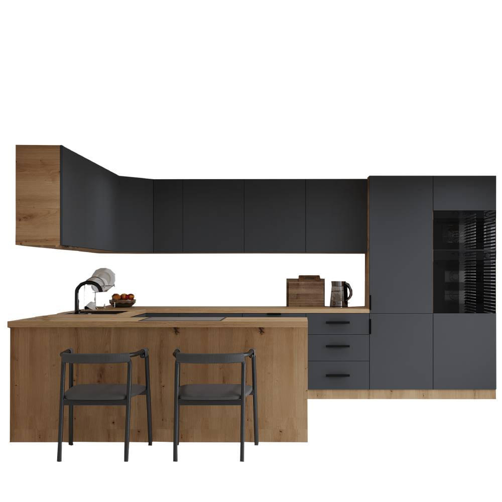 WINKELKÜCHE 390 × 260 cm - Langen K106-M860 – in Grau / Matt - Schwarz/Grau, Holz/Holzwerkstoff (390/260/212cm)
