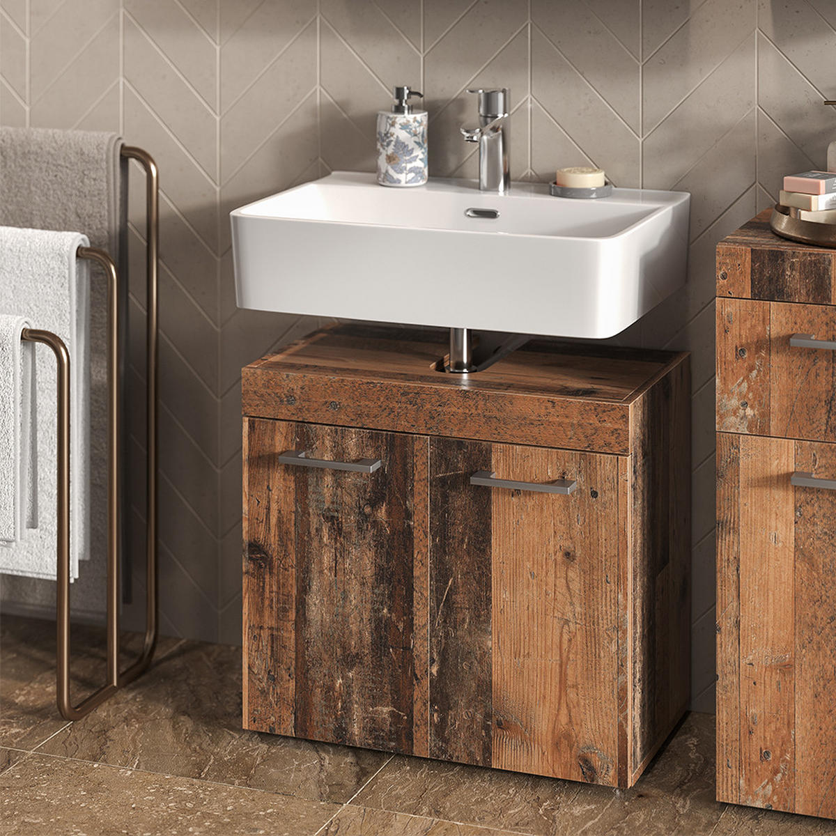 WASCHBECKENUNTERSCHRANK Luna Oldstyle 60 x 56 cm - Braun, Holzwerkstoff (60/56/34cm) - Vicco