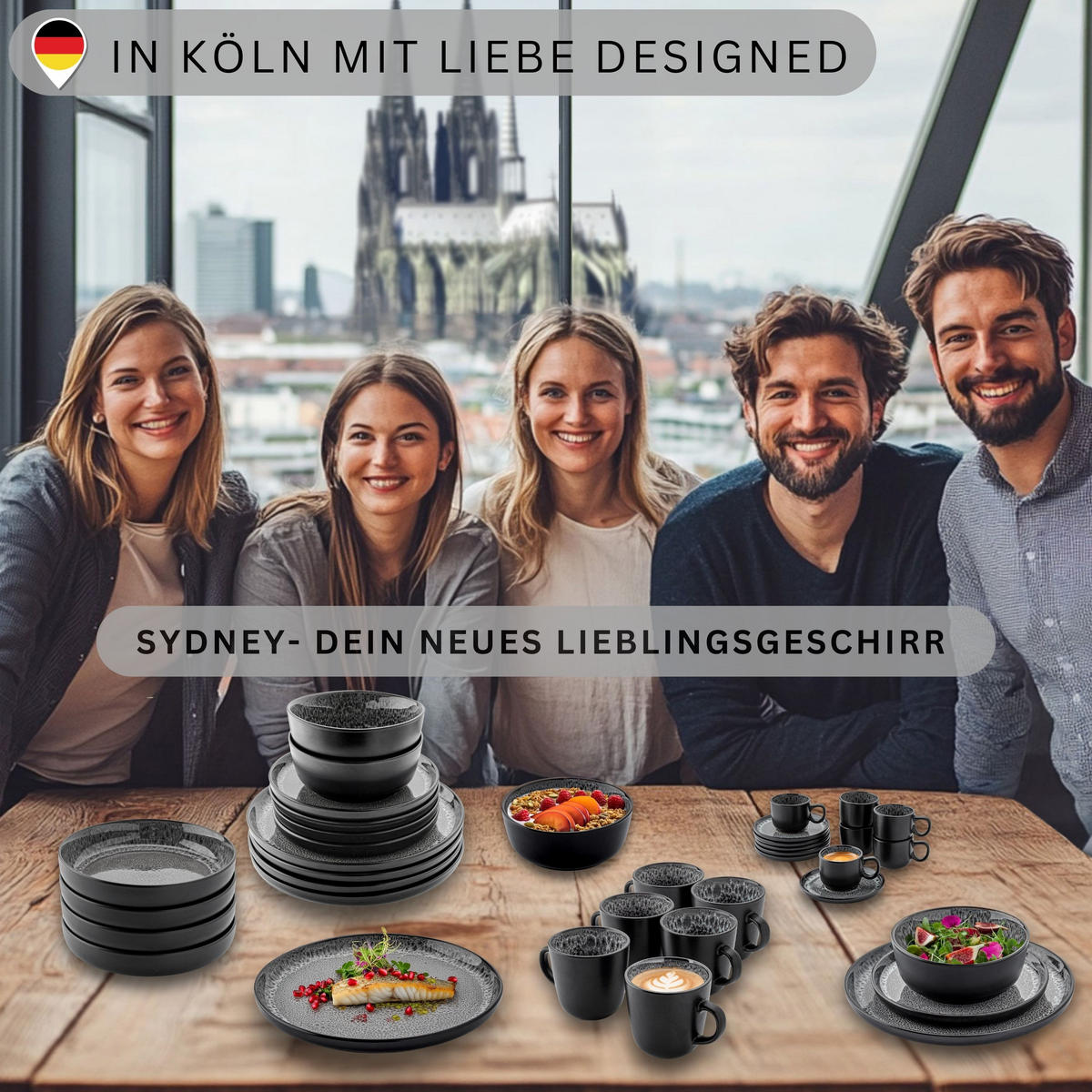 TAFELSERVICE SYDNEY - 36 teilig aus Steingut 12 Personen - Dunkelgrau, Stein (50/30/80cm) - Sänger