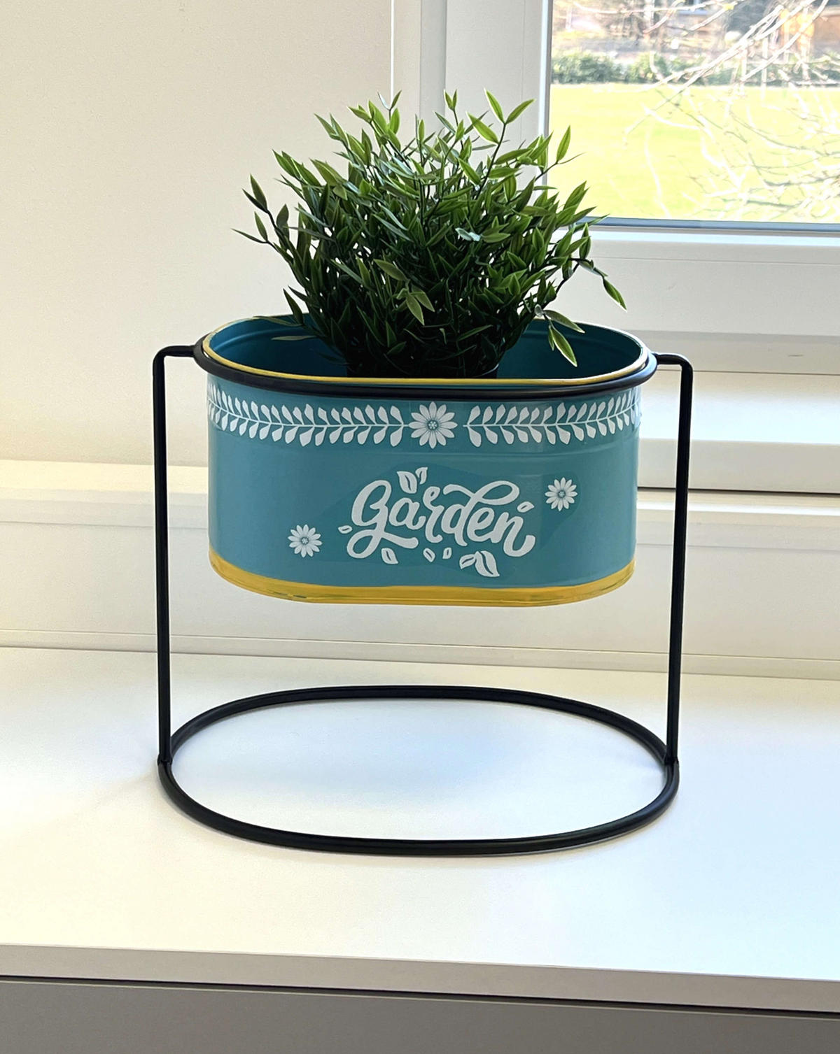 BLUMENHOCKER mit Topf Metall Stehend Blau Oval 27 cm - Blau, Metall (32/27/23cm) - DanDiBo