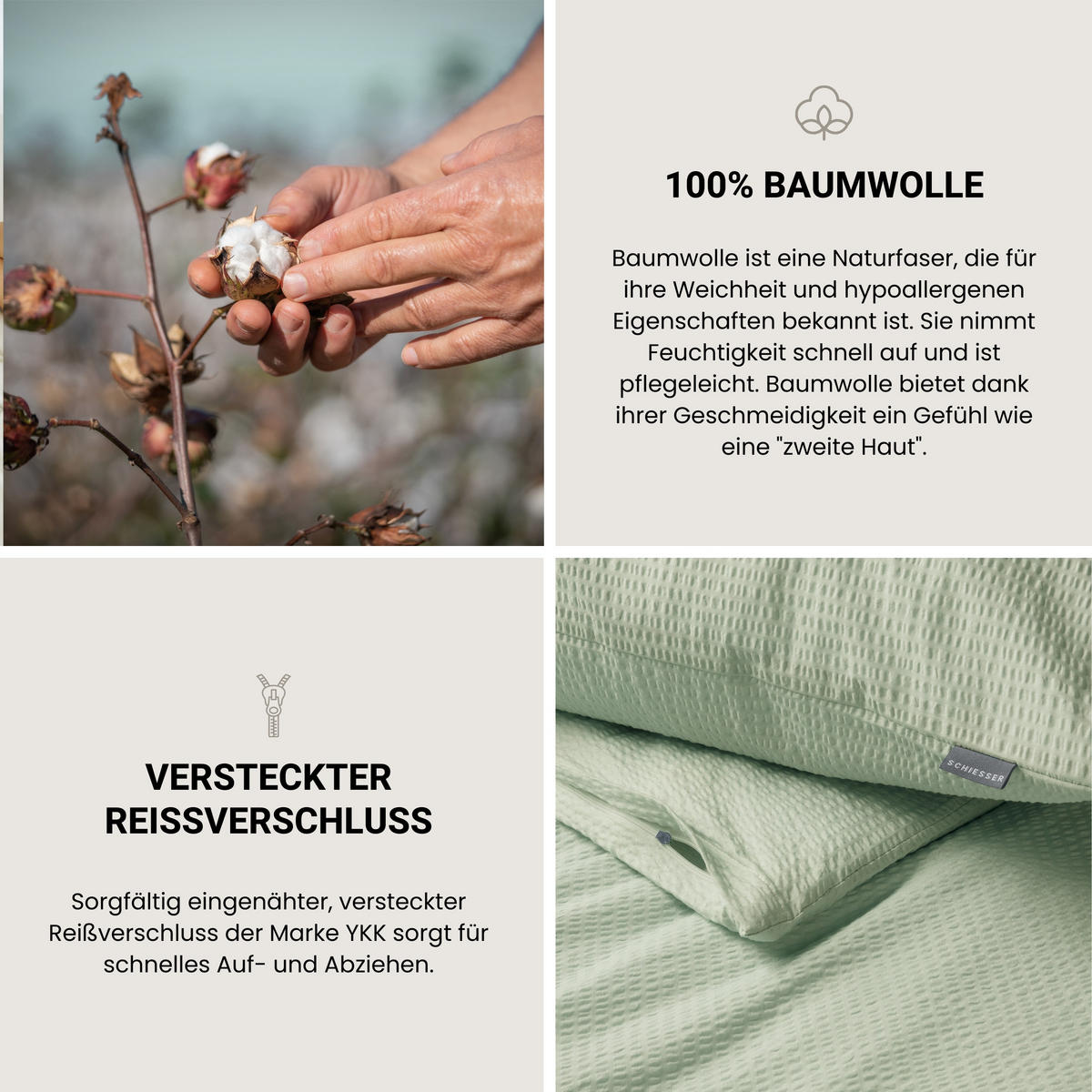 BETTWÄSCHESET Laura - Baumwoll Seersucker - 2-teilig - 135 x 200 cm - Hellgrün - Hellgrün, Textil (135/200cm) - SCHIESSER