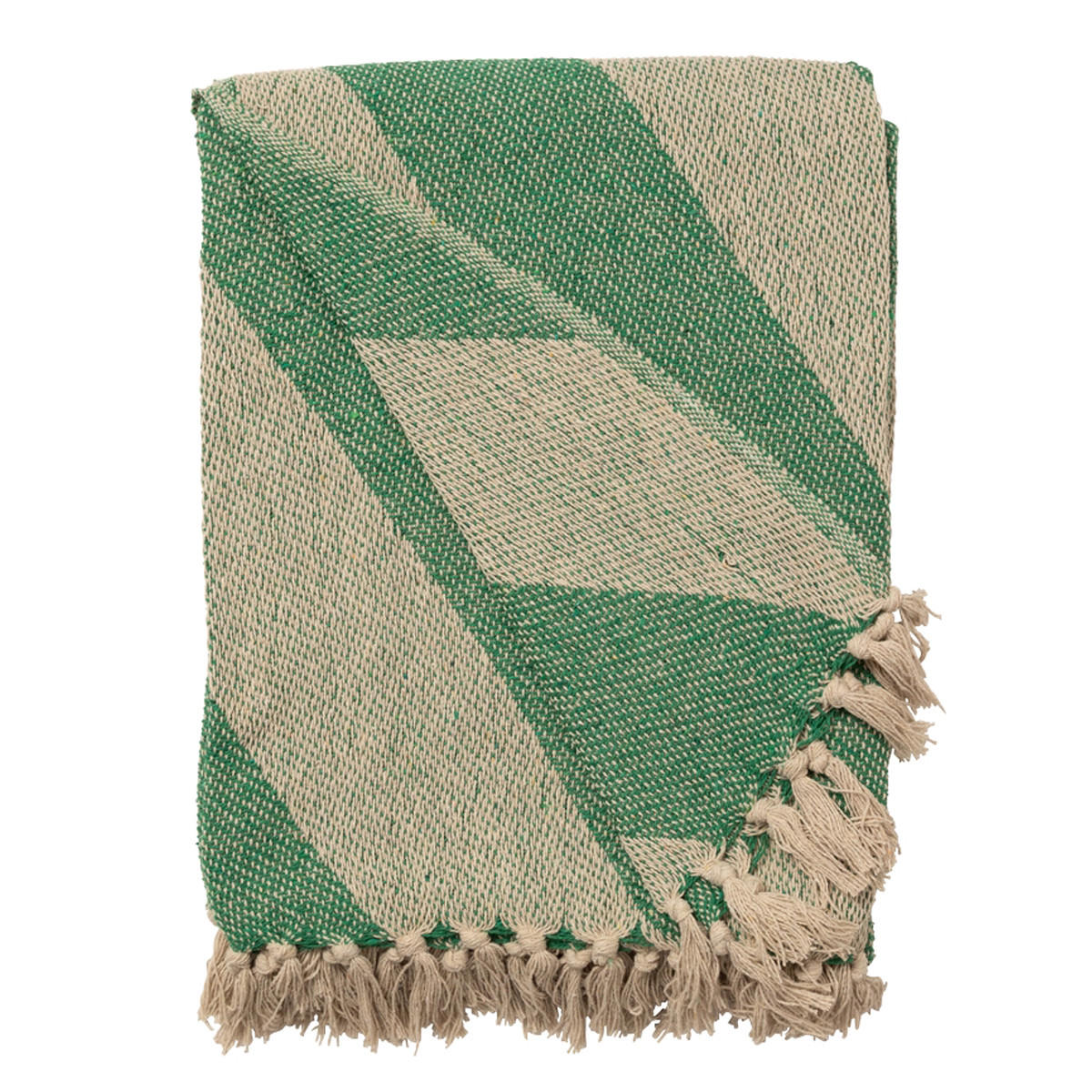 DECKE Diagonal 130x180 cm, 100% Baumwolle, Smaragd-Natur - Naturfarben/Grün, Textil (130/180cm) - Au Maison