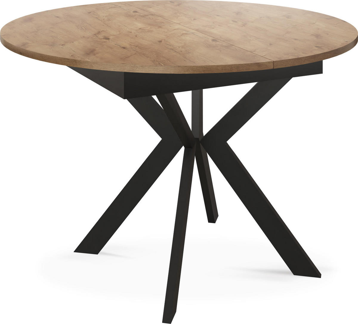 ESSTISCH Lily runder ausziehbarer, Lancelot Eiche 100-140/100/76 cm - Eichefarben/Schwarz, Holzwerkstoff/Metall (100/100/76cm) - WFL GROUP