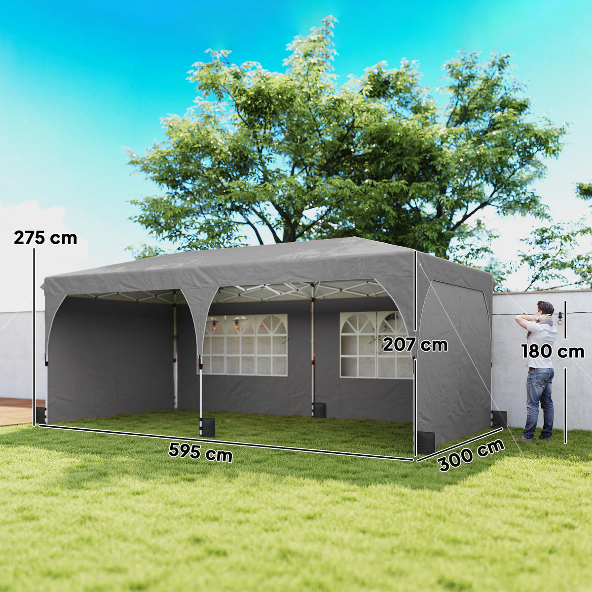 PAVILLON DE-14055 Pop-up 3/6 m, höhenverstellbar, UV50+ Grau - Hellgrau, Textil (300/275/595cm) - ComfortXL