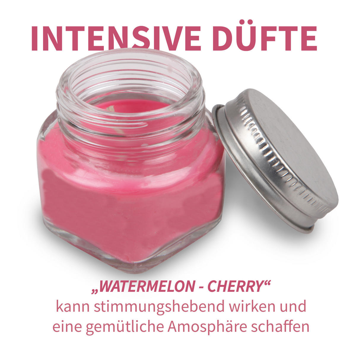DUFTKERZE im Glas "Fruity Lollipop" mit Deckel, 2er Pack mit je ca. 7 Std. Brenndauer, Ø6cm, Raumduft als Geschenk und Dekoration - Rot, Glas (6/5cm) - HS Candle