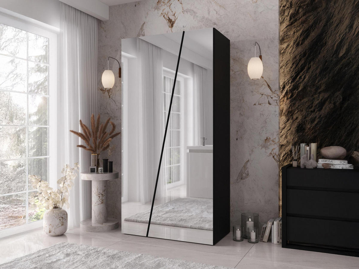 DREHTÜRENSCHRANK Zen 2L 100 cm - Schwarz, Holzwerkstoff/Kunststoff (100/202/50cm) - MIRJAN24