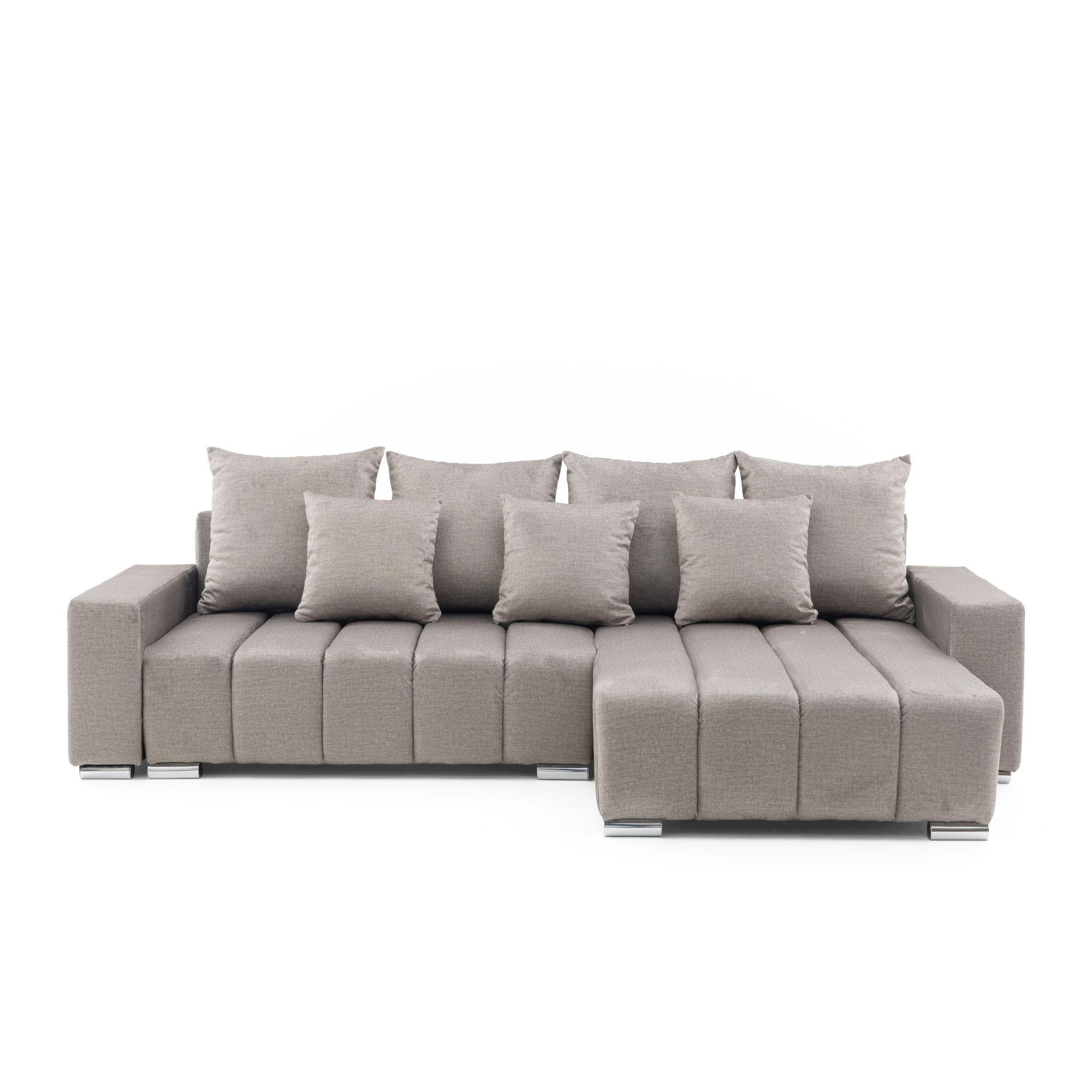 ECKSOFA Piano L Rechts mit Schlaffunktion 137x234 Velours Taupe - Taupe/Silberfarben, Holz/Textil (178/278cm) - Muffo