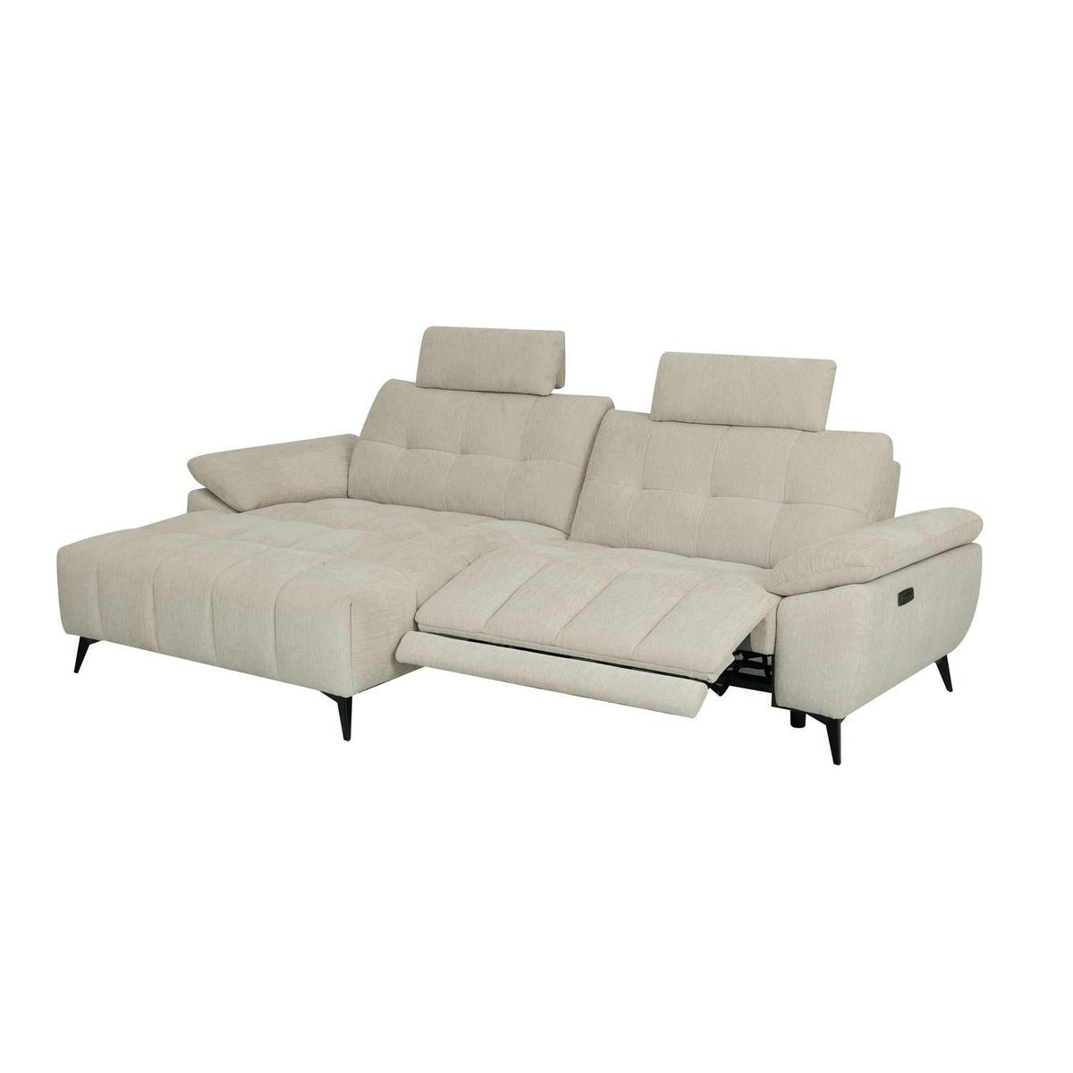 ECKSOFA Webstoff Creme Beige - Beige/Schwarz, Textil/Metall (268/156cm) - Furnhouse