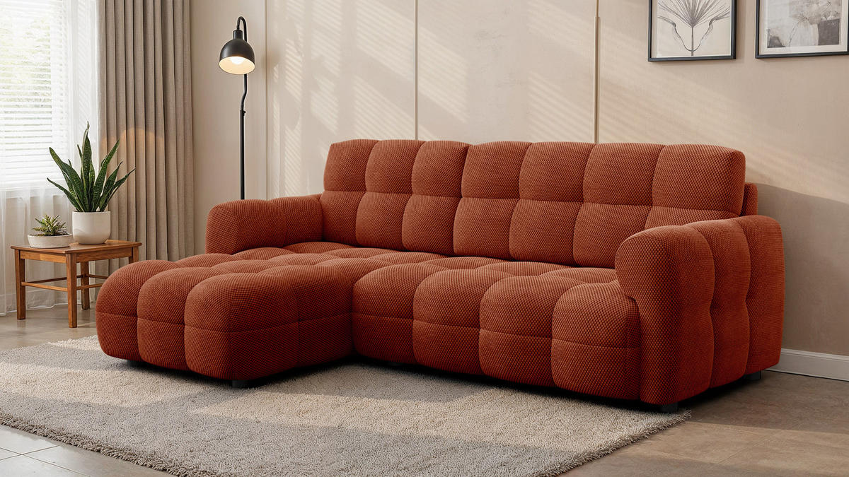 ECKSOFA MELLOW 3-Sitzer, dunkelorange - Dunkelorange/Schwarz, Holz/Textil (232/156cm) - Courtois Laville